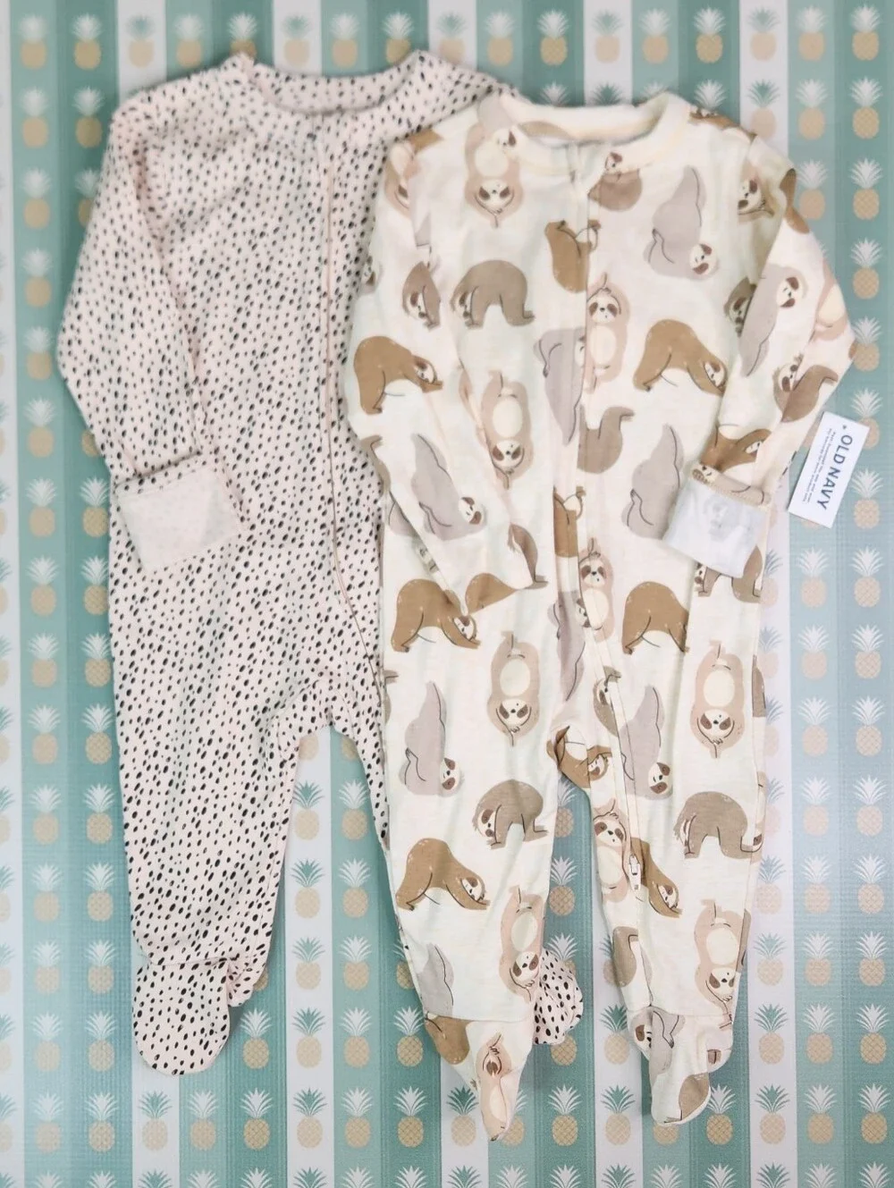Old Navy Neutral Beige & Cream Sloth Footed One-Piece (2-Pack Look)